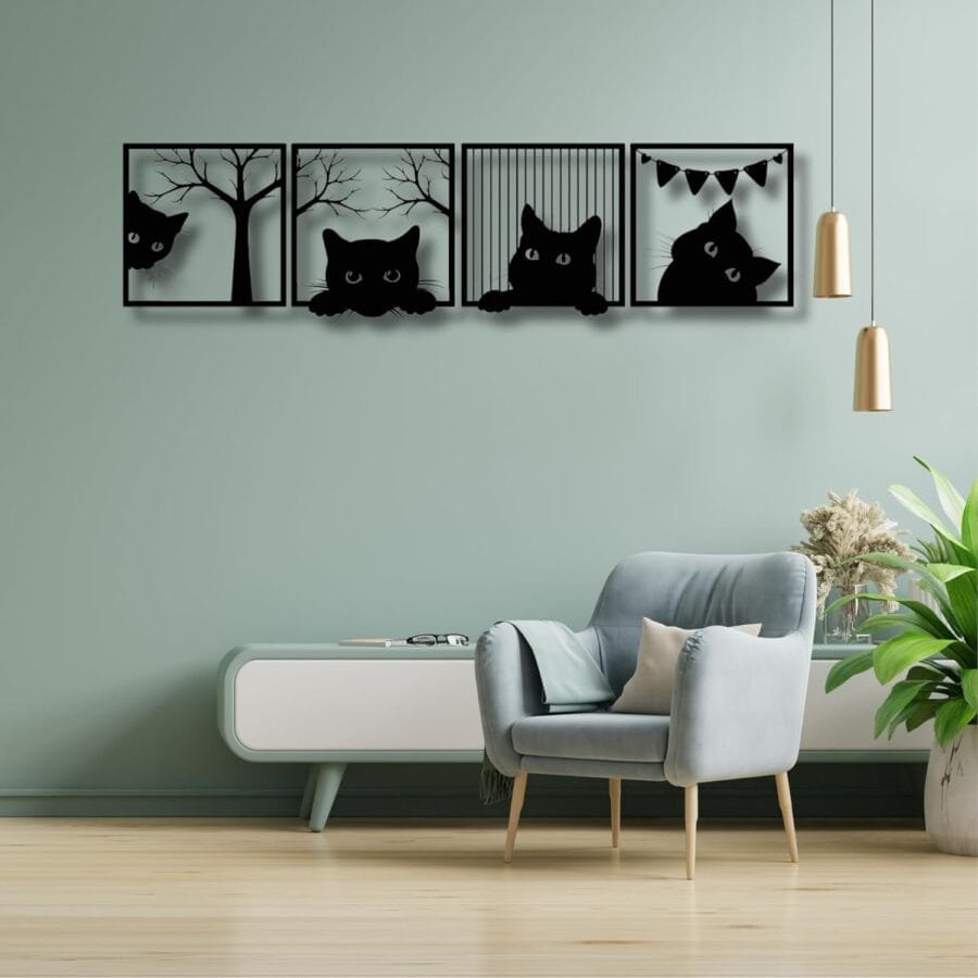 Set de 4 Cuadros de Gatos Negros