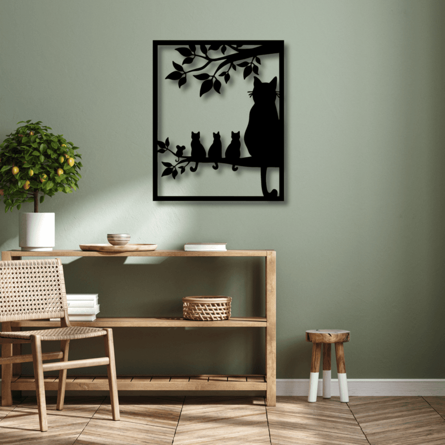 Familia de Gatos en el Árbol, Serenidad y Calidez en tu Hogar