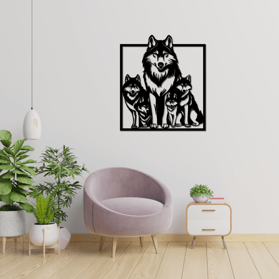 Cuadro de Madera Familia de Lobos
